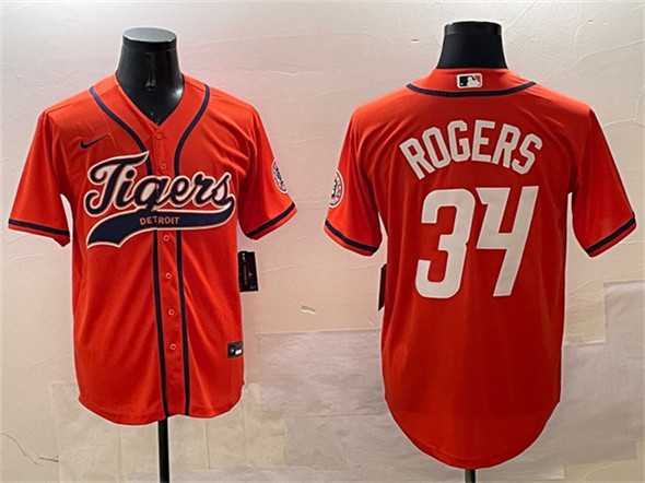 Men%27s Detroit Tigers #34 Jake Rogers Orange With Patch Cool Base Stitched Jersey->houston astros->MLB Jersey